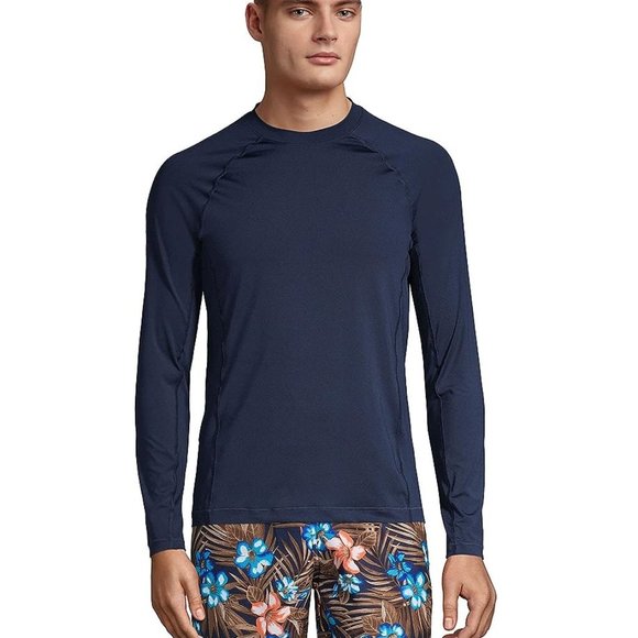 NWT Lands' End Men's Crew Neck Long Sleeve Rash Guard UPF 50 M $50 FLE205 - Picture 1 of 5